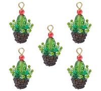 COGCHARGER 5Pcs Plant Charms for Jewellery Making 3D Cute Crystal Cactus Charms Glass Seed Beads Pendants for Bracelet Necklace Earrings DIY Crafts Accessories