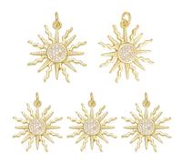 COGCHARGER 5Pcs Sun Charms for Jewellery Making Real 18K Gold Plated Crystal Charms Brass Cubic Zirconia Pendants with Jump Ring for Jewellery Necklace Bracelet Making Crafts