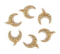 COGCHARGER 6 Pcs Brass Moon Cubic Zirconia Charm Pendants Brass Moon Charm Crescent Moon Charm with Jump Ring for Jewelry Earring Making