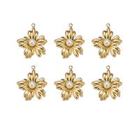 COGCHARGER 6 Pcs Gold Flower Charms for Jewellry Making Stainless Steel Pendants with Natural Freshwater Pearls for DIY Necklace Bracelet Earrings Jewellry Accessories