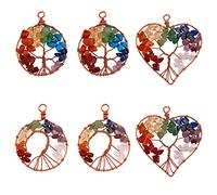 COGCHARGER 6 Pieces Tree of Life Charm Pendant Natural Gem Tree Charm Natural Quartz Crystal Pendant for Jewelry Necklace Earring Making Crafts
