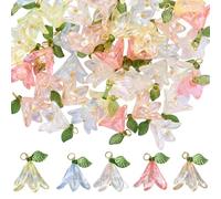 COGCHARGER 60 Pcs Flower Beads Charms for Jewellery Making Bulk Cute Tulip Lily Plant Charm Mix Color Acrylic Pearl Flower Pendants for Bracelet Necklace Keychain Earrings DIY Supplies Findings