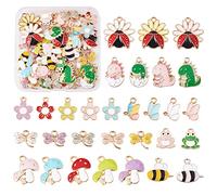 COGCHARGER 60 Pieces Mixed Enamel Charms Pendant Mushroom Flower Bee Enamel Charm Cute Pendant for Jewellery Necklace Bracelet Earring Making Crafts