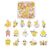 COGCHARGER 64Pcs 16 Style Bee Charms for Jewellery Making Bulk Cute Alloy Enamel Yellow Honeycomb Honey World Bee Day Charms Insect Animal Pendants for Bracelet Necklace Earring Keychain DIY Supplies