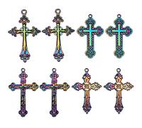 COGCHARGER 8 Pcs Cross Charms Alloy Rainbow Cross Charms Religious Pendants Charm for DIY Earring Necklace Jewelry Making Accessaries