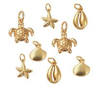 COGCHARGER 8 Pcs Ocean Charms Pendants Shell Turtle Starfish Brass Charms Long-Lasting Plated Pendants for Jewelry Bracelet Earring Making Crafts