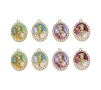 COGCHARGER 8 Pcs Oval with Flower Charms for Jewellry Making Alloy Enamel Pendants for Bracelets Earrings Necklace DIY Supplies