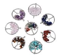 COGCHARGER 8 Pieces Tree of Life Charms Gemstone Chakra Gemstone Pendants Healing Crystals Charm for Necklace Earring Jewelry Making