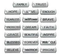 COGCHARGER 80Pcs 20Style Assorted Inspiration Words Charms for Jewellery Making Bulk Alloy Mixed Motivational Words Pendants for Bracelet Necklace Earring DIY Supplies