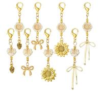 COGCHARGER 8Pcs Gold Journal Charms for Jewellery Making Clip On Assorted Flower Bow Cute Keychain Purse Bag Charms Alloy Acrylic with Lobster Clasp Zipper Pull Charm for Earring Bracelets Necklace