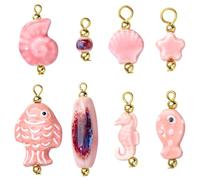 COGCHARGER 8Pcs Pink Ceramic Charms for Jewellery Making Assorted Porcelain 3D Small Ocean Cute Charms Lucky Pendants for Bracelet Earring Necklace DIY Crafts