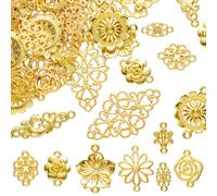 COGCHARGER 90Pcs Assorted Flower Charms for Jewellery Making Gold Bulk Cute Alloy Collection Pendants for Bracelet Necklace Earring DIY Supplies