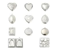 COGCHARGER 9Pcs Mixed Style Locket Charms for jewellery Making Small Photo Frame Charms Stainless Steel Pendants for DIY Memorial Bracelet Necklace Earring Keychain Making(Silver)