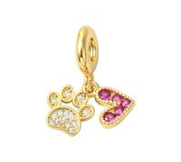 COGCHARGER Dog Paw Print Charms for Jewellery Making Real 18K Gold Plated Heart Dangle Brass Charms Large Hole European Pendant for Bracelet Necklace Women Gift