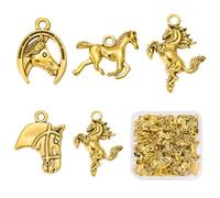 COGCHARGER Gold Horse Charms for Jewellery Making, 50 Pcs