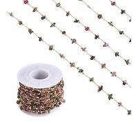 COGCHARGER Handmade Natural Raw Healing Crystal Chain Gemstone Smooth & Polygonal Beaded Strand Drilled with Brass Jewelry Chain for DIY Jewelry Crafts Making (Tourmaline)