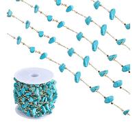 COGCHARGER Handmade Natural Raw Healing Crystal Chain Gemstone Smooth & Polygonal Beaded Strand Drilled with Brass Jewelry Chain for DIY Jewelry Crafts Making (Synthetic Turquoise)