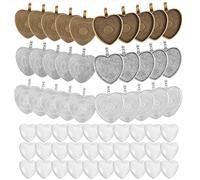 COGCHARGER Rhinestone Bezel Pendant Tray Set Including 30 Pcs Heart Alloy Pendant Cabochon Settings 30 Pcs Transparent Heart Glass Cabochons for Jewelry Making