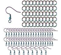 COGCHARGER Stainless Steel Earring Hooks,50pcs Rainbow Color Earring Hooks Ear Wires Fish Hooks Hypo-allergenic and 50pcs Open Jump Rings Multi-color for DIY Earring Making