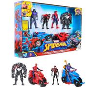 Cogio Spider-Man Action Figure Set, 4 Figures with Venom, Miles Morales and Goblin, 2 Vehicles, Collectible Toy