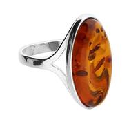 Cognac Amber Large Oval Statement Ring 925 Sterling Silver Sizes M-R (P)