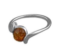 Cognac Amber Ring Cross Over Design Solid 925 Sterling Silver (L)