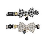 Cognatio 2 Pack Cat Collar with Bell and Removable Bow Tie, Adjustable Pet Collar (Black+Grey)