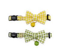 Cognatio 2 Pack Cat Collar with Bell and Removable Bow Tie, Adjustable Pet Collar (Lemon+Grass Green)