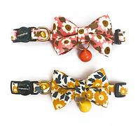 Cognatio Cat Collars with Bells and Safety Release Buckle, Floral Bow Tie Kitten Collars, Adjustable 20-30 cm, 2 Pack, Pink+Orange