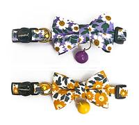 Cognatio Cat Collars with Bells and Safety Release Buckle, Floral Bow Tie Kitten Collars, Adjustable 20-30 cm, 2 Pack, Orange+Purple