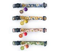 Cognatio Cat Collars with Bells and Safety Release Buckle, Floral Bow Tie Kitten Collars, Adjustable 20-30 cm, 2 Pack (Purple+Orange+Pink+Green)