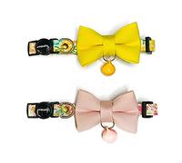 Cognatio Quick Release Cat Collars, Floral Patterned Kitten Collars with Removable Bell and Bow Tie, Adjustable 20-30 cm, 2 Pack, Flower Yellow+Pink