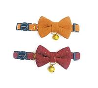 Cognatio Safety Quick Release Cat Collars, Soft Kitten Collars with Detachable Bow Tie and Bell, Pack of 2, Adjustable 20-30 cm (Ochre+Wine Red)