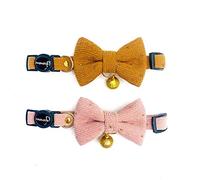 Cognatio Safety Quick Release Cat Collars, Soft Kitten Collars with Detachable Bow Tie and Bell, Pack of 2, Adjustable 20-30 cm (20-30 cm, Ochre+Pink)