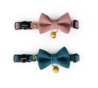 Cognatio Safety Quick Release Cat Collars, Soft Kitten Collars with Detachable Bow Tie and Bell, Pack of 2, Adjustable 20-30 cm (20-30 cm, Coralline+Steel Blue)