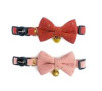 Cognatio Safety Quick Release Cat Collars, Soft Kitten Collars with Detachable Bow Tie and Bell, Pack of 2, Adjustable 20-30 cm (20-30 cm, Orange+Pink)