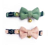 Cognatio Safety Quick Release Cat Collars, Soft Kitten Collars with Detachable Bow Tie and Bell, Pack of 2, Adjustable 20-30 cm (20-30 cm, Green+Pink)