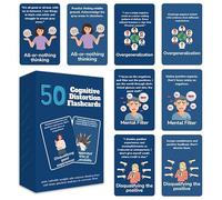 Cognitive Distortion Flashcards, 50 Cards for Mental Health and Thought Pattern Recognition, Blue