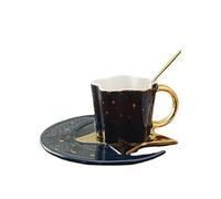 COGOALL Ceramic Coffee Cup, Tea Cup and Saucer Set with Spoon, Star Moon Styling Espresso Mug, Couple Cup Creative Star Dessert Coffee Cup Set Gift (Navy Blue)