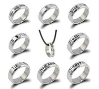COGOALL Stainless Steel Finger Ring Bangtan Boy Ring with Necklace Stainless Steel Ring Pendant Necklaces Gifts for Military Fan 8PCS