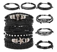 CoguZed 6 Pack Leather Punk Bracelets - Gothic Studded Cuff with Spike Rivets, Adjustable Wristband for Men & Women (ayered Alternative Jewelry for Daily/Party Wear