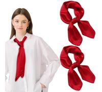 COGVOHY 2 PCS Square Satin Silk Scarf, Women Silk Feeling Scarf, Plain Satin Head Scarves, 50s Retro Women Scarf, Ribbons Handkerchief Necktie Accessories (Red)