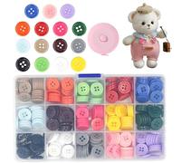 COGVOHY 300Pcs Mixed Buttons, 15mm Colourful Buttons, 15 Color Resin Button, Round Sewing Craft Button with Plastic Storage Box for Crafting, Clothes Sewing, Knitting, DIY Handmade (4 Holes)