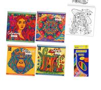 COGVOHY 4PCS Adult Colouring Books with 12 Coloured Pencils, 96 Patterns Contain Mandala Animals Flowers and Women, Spiral Bound Colouring Book for Relaxing Stress Relief