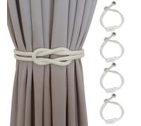 COGVOHY 4Pcs Magnetic Curtain Tiebacks, Natural Cotton Rope Magnetic Curtain Tiebacks, Modern Simple Style Drape Tie Backs, for Home Bedroom Office Window Drapery (Beige)