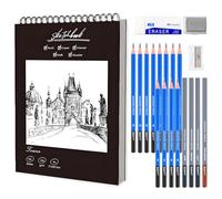COGVOHY A4 Sketchbook Set, A4 Sketch Books with 16 Sketch Pencils and 2 Erasers, 200GSM Spiral Bound Drawing Paper, Hardcover Drawing Pad for Art Projects（50 Sheets）