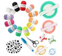 COGVOHY Pom Pom Maker Kit con 12 Colours Yarn Sewing, 2 Scissors, 6 Sizes Pompom Makers Tool & 5 Sizes Googly Eyes for DIY Fluff Balls（120 Set）
