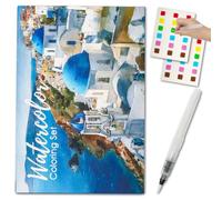 COGVOHY Watercolor Workbook for Adults & Beginners - 12-Page Architectural Landscape Painting Kit with Brush & Color Swatches - Systematic Practice for Brushwork, Shading, and Color Coordination