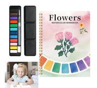 COGVOHY Watercolor Workbook, Watercolour Workbooks with 12 Colours Watercolor Paint & Paint Brush, Watercolour Workbooks Art & Crafts Painting Supplies Gifts for Adults Kids Teens (Flowers)