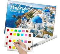 COGVOHY Watercolor Workbook, Workbooks Set with 6 Colours Watercolor Paint & Paint Brush, Architecture Watercolour Workbook Art & Crafts Painting Supplies Gifts for Adults Teens